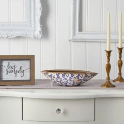 13” Tuscan Ceramic Blue Scroll Decorative Bowl - Sweet Water Decor