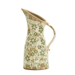 10” Tuscan Ceramic Green Scroll Pitcher Vase - Sweet Water Decor