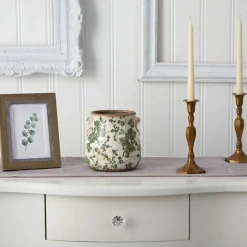 6.5” Tuscan Ceramic Green Scroll Planter - Sweet Water Decor