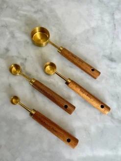 Acacia Wood and Gold Measuring Cups, Set of 8