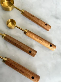 Acacia Wood and Gold Measuring Cups, Set of 8
