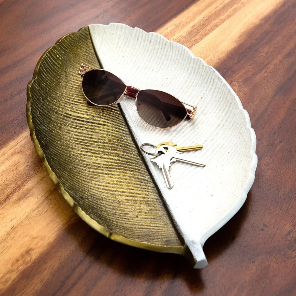 Gold and White Leaf Decorative Accent