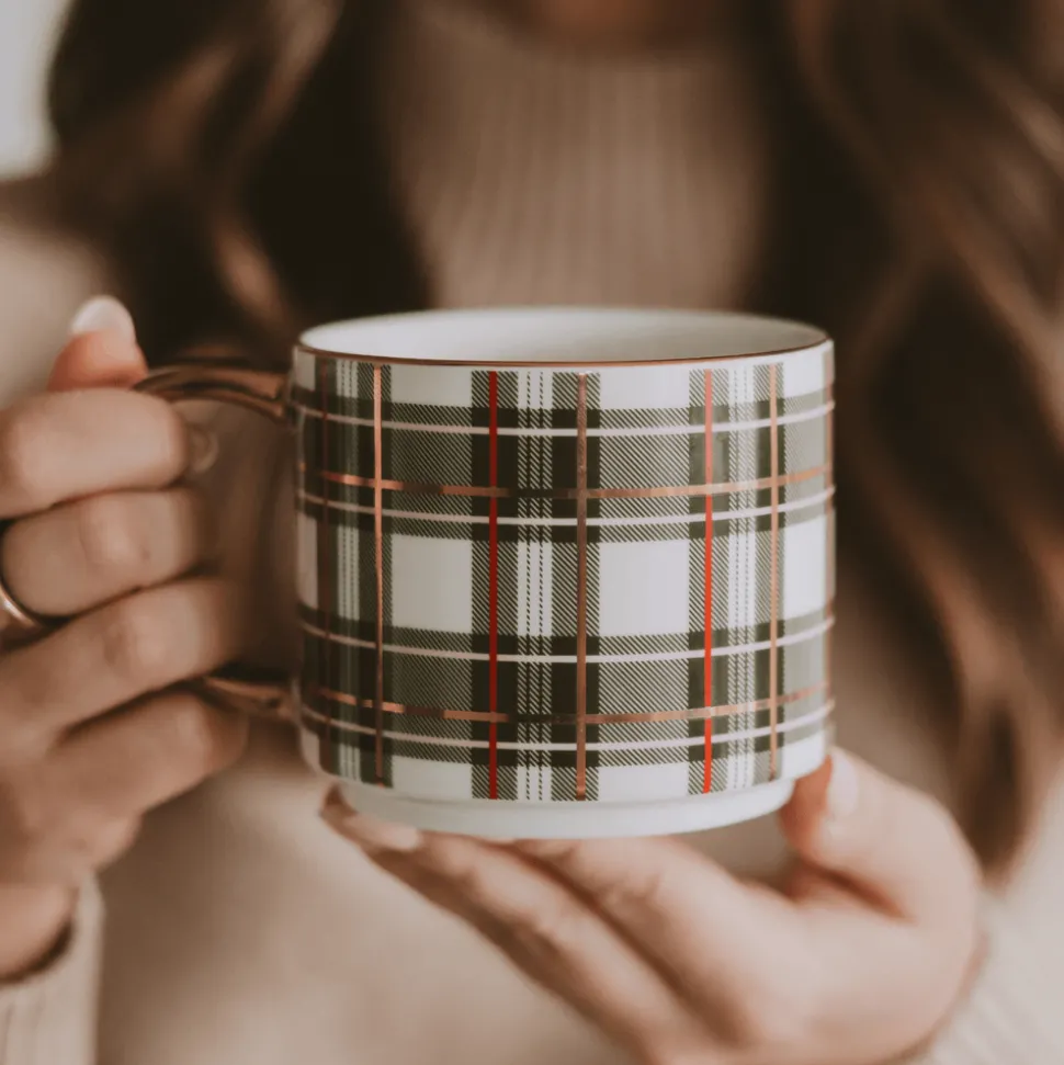 Green Plaid 14 oz Mug