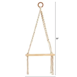Hand Woven Macrame Wall Hanging with Wooden Shelf