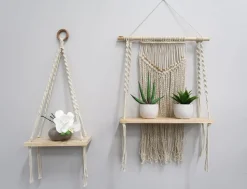 Hand Woven Macrame Wall Hanging with Wooden Shelf