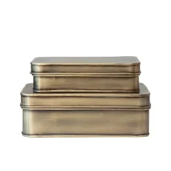 Metal Boxes, Antique Brass Finish, Set of 2
