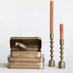 Metal Boxes, Antique Brass Finish, Set of 2