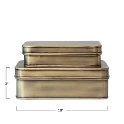 Metal Boxes, Antique Brass Finish, Set of 2