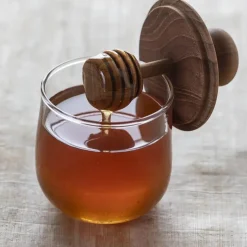 Mini Teak and Glass Honey Jar