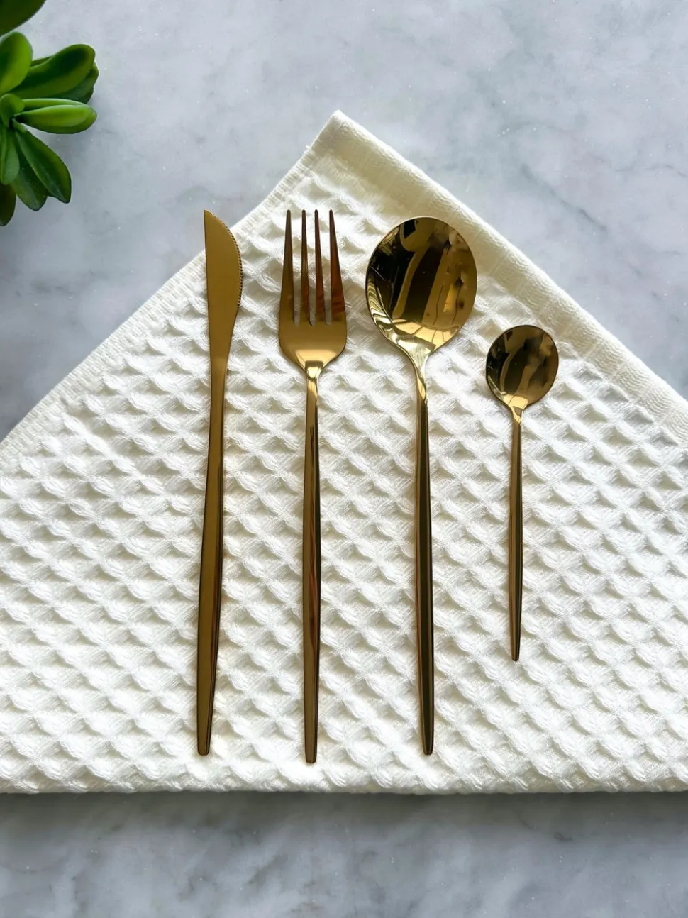 Modern Sleek Gold Flatware, Set of 16