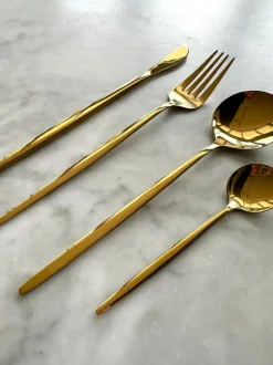 Modern Sleek Gold Flatware, Set of 16