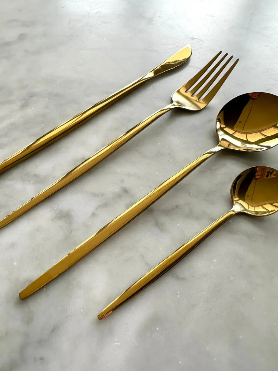 Modern Sleek Gold Flatware, Set of 16