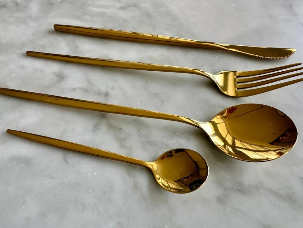 Modern Sleek Gold Flatware, Set of 16