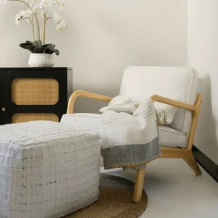 Square Striped Woven Ottoman Pouf - Sweet Water Decor