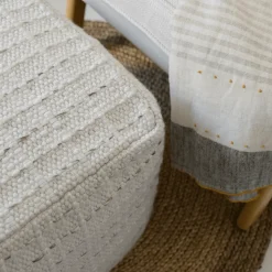 Square Striped Woven Ottoman Pouf - Sweet Water Decor