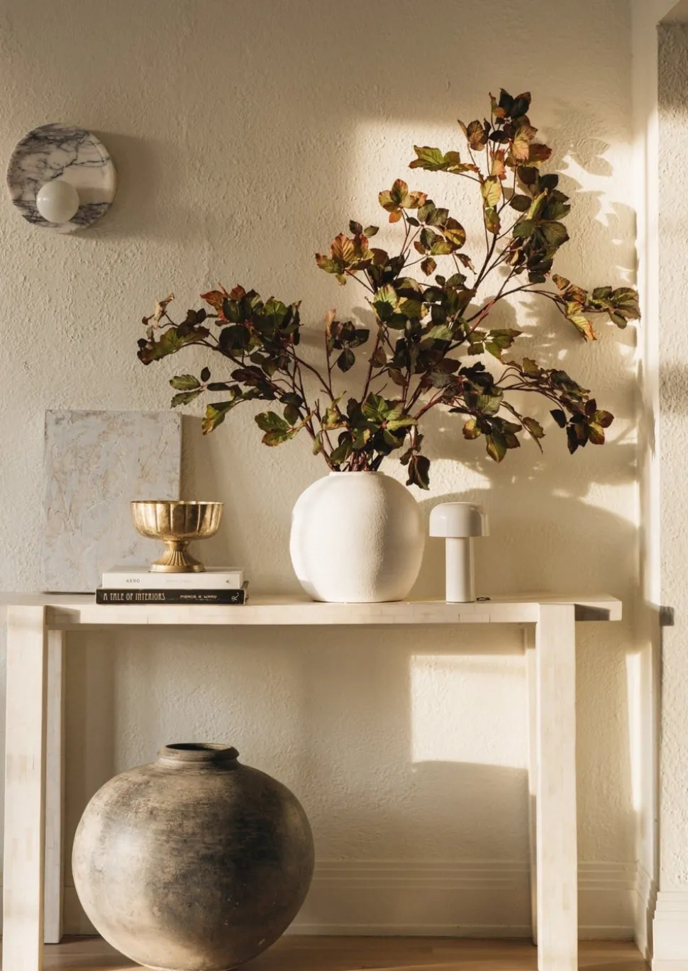 Tall Burgundy Green Faux Chestnut Leaf Branch