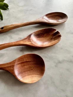 Teak Wooden Salad Spoons, Set of 3