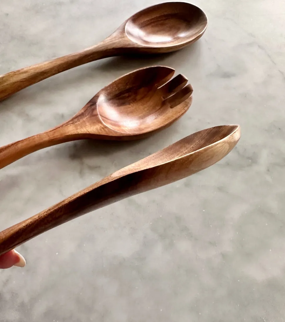 Teak Wooden Salad Spoons, Set of 3