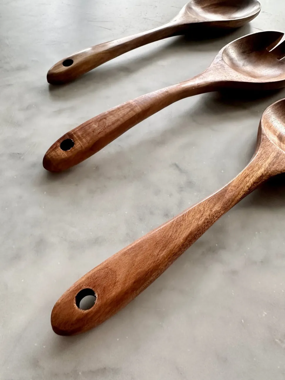 Teak Wooden Salad Spoons, Set of 3
