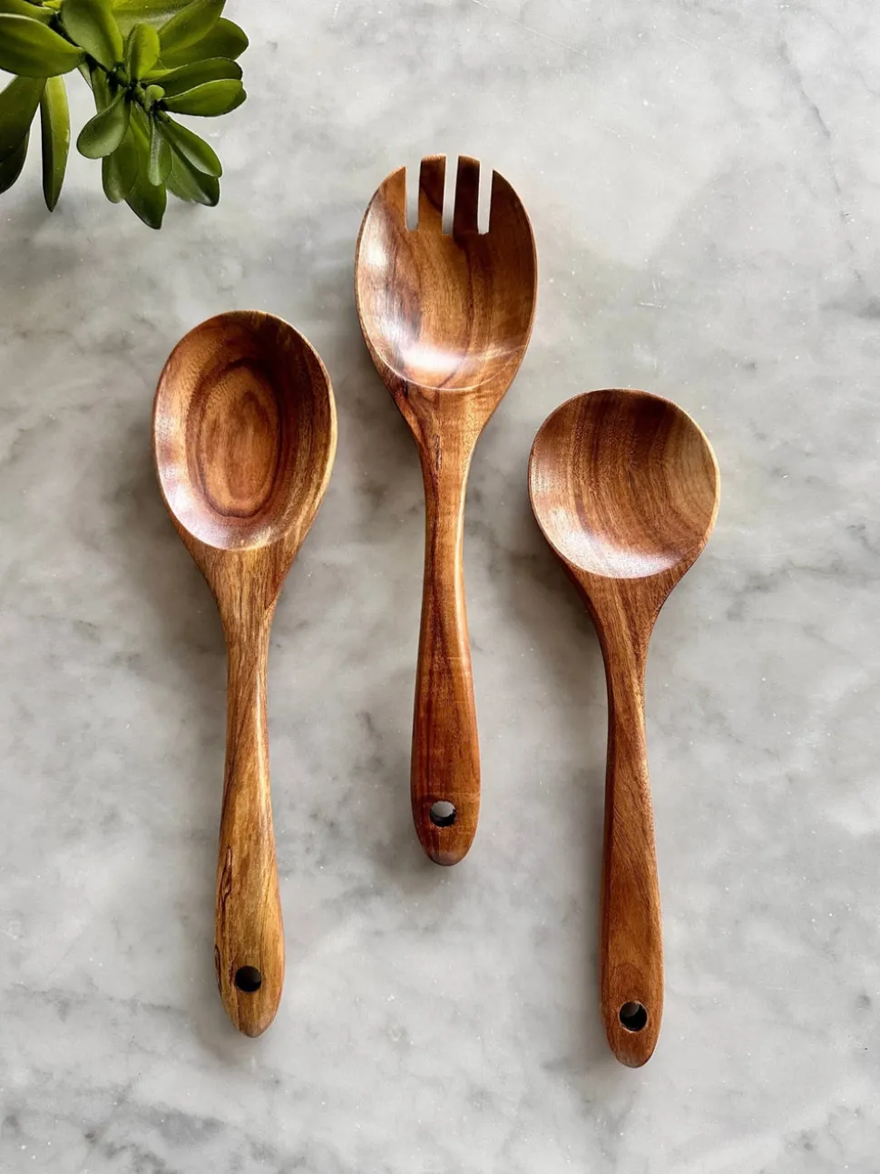 Teak Wooden Salad Spoons, Set of 3