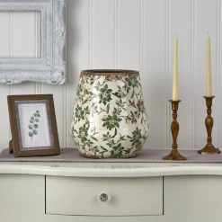 Tuscan Ceramic Green Scroll Planter