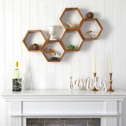 Wooden Hexagon Floating Honeycomb Shelves - Set of 5